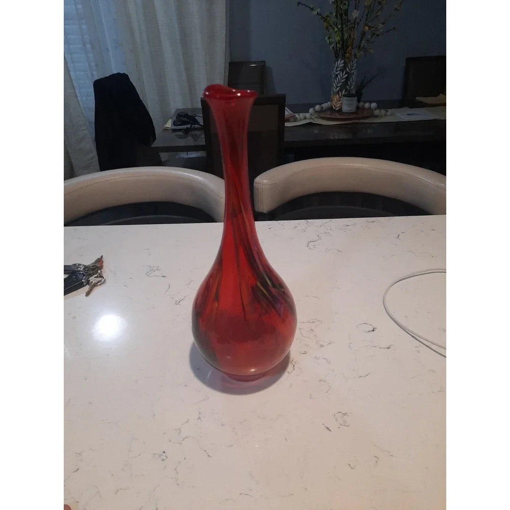 Pier 1 Red Glass Vase With Swirls 14